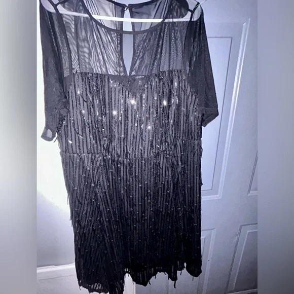 torrid Black Sequin Fringe Midi Dress with Sheer Yoke - Picture 6 of 7
